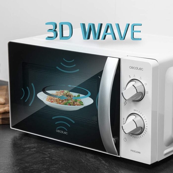Мікрохвильова піч Cecotec ProClean 3060, 20 л, 700 Вт, Ready2Clean, 6 режимів, 3D Wave, срібляста з дзеркальними дверцятами
