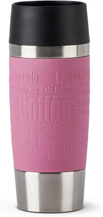 Термокружка Emsa Travel Mug Classic 360 ml, рожевий колір, з рукавом, 360° відкриття, Quick-Press закриття, ізоляція 4 години гаряче, 8 годин холодне