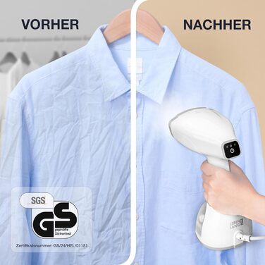 LEBENLANG Пароочищувач для одягу - 1500W, 300ml, з рукавичкою та насадками | Професійний пароочищувач для одягу | Білий