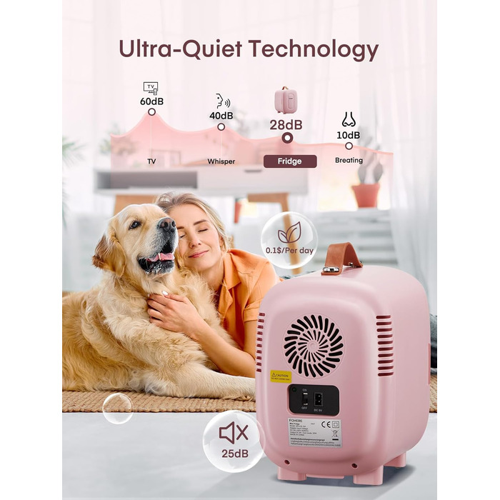 Міні холодильник FOHERE 5 літрів, USB живлення, 220V/12V, для напоїв та косметики, білий (рожевий)