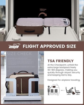 LOVEVOOK Рюкзак для ручної поклажі 40L, жіночий, для подорожей, великий, сумка-рюкзак для ручної поклажі в літак, для ноутбука, водонепроникний, рюкзак для подорожей, з косметичкою, сумка Weekender для подорожей, ділових поїздок (17.3 дюймів, Коричневий, 