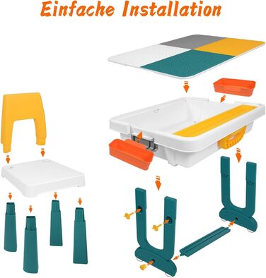 Дитячий стіл 5-в-1 з кріслами: ігровий стіл, навчальний стіл з місцем для зберігання та кубиками. Версія A