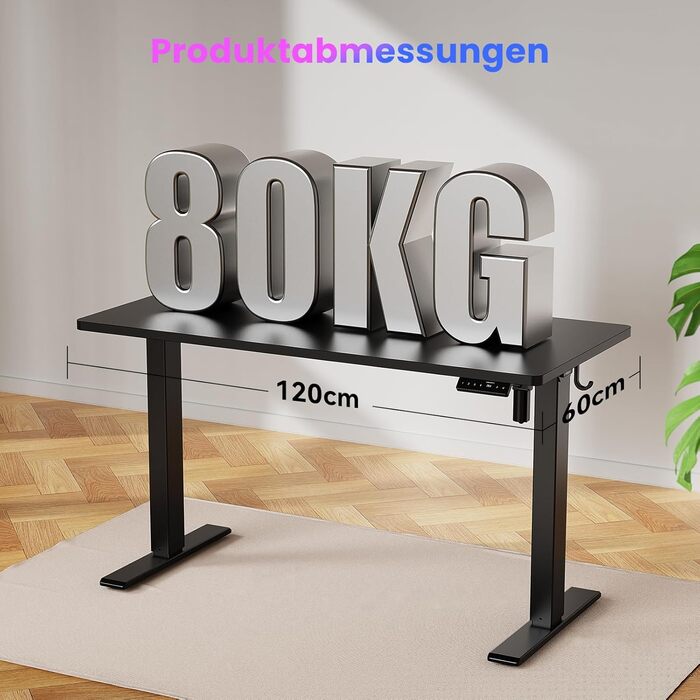 Регульований стіл WALKINGDESK для дому та офісу: електричний, 120 x 60 см, з 4 пам'яттю, з гачками, чорний