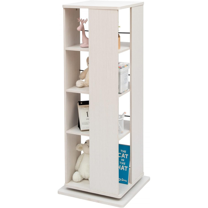 Книжкова шафа, що обертається на 360, поворотна полиця, поворотні меблі, 4 рівні, економія простору, стійка, кабінет, спальня, вітальня - Обертова книжкова полиця RBS-4S -Дуб білий Білий 4 полиці