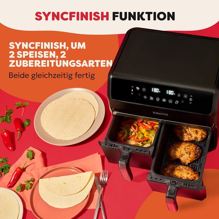 Фритюрниця повітряна Instant Pot Vortex Compact Trüffel Grau 5 л з кошиком, сімейна, 4-в-1: фритюрниця, сушарка, духовка, підігрівач, антипригарне покриття, легко чиститься, можна мити в посудомийній машині. Колір: Трюфель (8 л, Чорний)