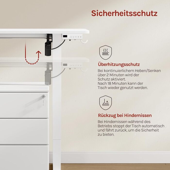 Електричний підйомний стіл WOLTU з функцією пам'яті та захистом від зіткнень, комп'ютерний стіл для дому та офісу, 100 x 48 см, білий