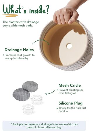 Набір горщиків для сукулентів LE TAUCI, 16,5+20 см, кераміка, з дренажними отворами, сучасний циліндричний дизайн, 2 шт. (білий зірка)