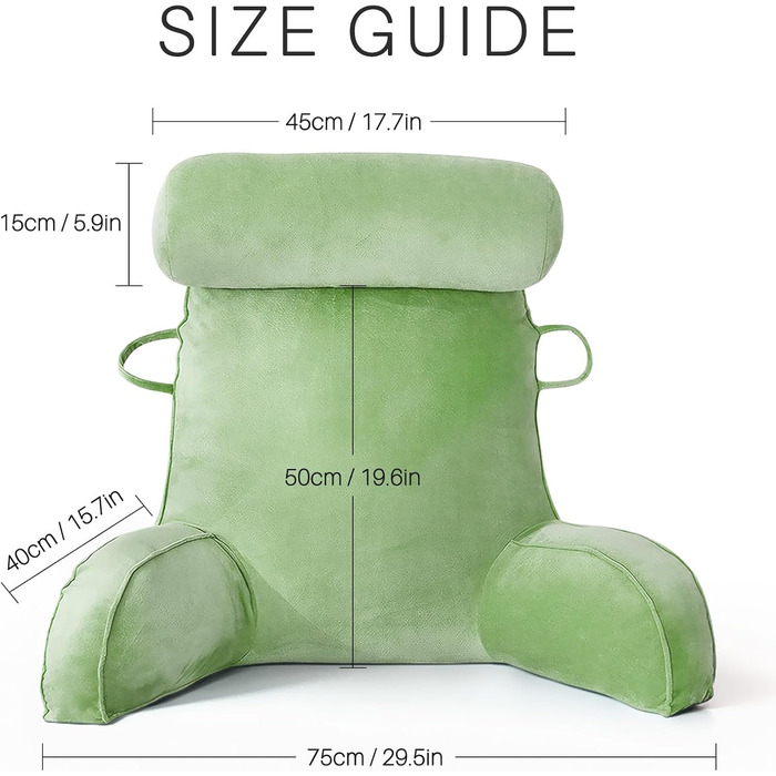 М'яке крісло-мішок для читання з велюру, для дорослих, з підтримкою спини та підлокітниками, з кишенею та знімним чохлом (колір кавовий) (зелений)