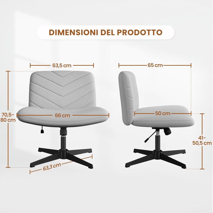 Офісне крісло Yaheetech з роликами, регульоване по висоті, з широким сидінням та середньою спинкою, для офісу та спальні (Світло-сірий)