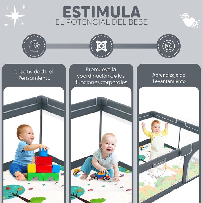 EveryKip® Дитячий манеж 120x120 см з сіткою, з дверцятами на блискавці, для дітей, з переносною сумкою та кільцями для ручок