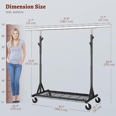 Стійка для одягу на колесах FAVOOOSTY, металева, мобільна, до 200 кг, чорна, 1 перекладина