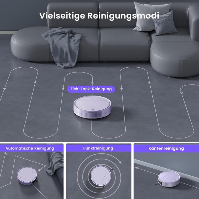 Робот-пилосос OKP K5P Purple: 5000Pa, навігація, HEPA-фільтр, Wi-Fi, для тварин, килимів, твердих підлог