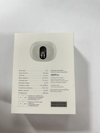 Навушники-вкладиші Bluetooth 5.3, 42 години відтворення, спорт, 4 мікрофони, HiFi, ENC, LED (білий)