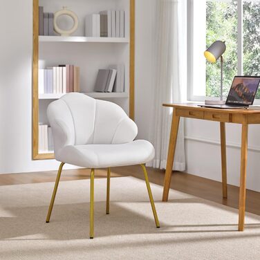 Крісло Yaheetech у формі мушлі, сучасне крісло-вушко, з металевими ніжками, поліестер, для вітальні/туалетного столика/спальні, біле (1 шт.)