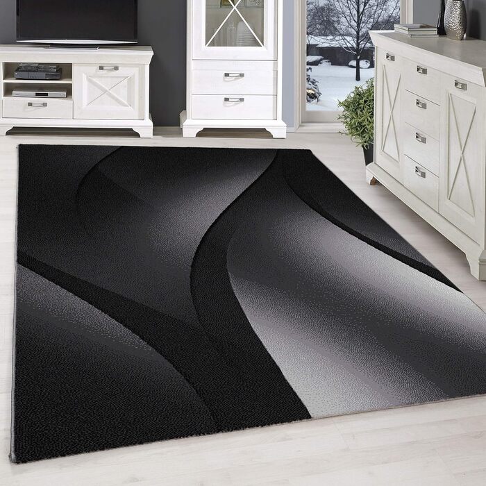 Килимок SIMPEX килимок для вітальні передпокою сучасний дизайн омбре - килимок для кухні з коротким ворсом дуже м'який легкий догляд для спальні килимок для передпокою - кухонний килимок, що миється (140 х 200 см, чорний)