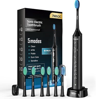 Електрична звукова зубна щітка Ritter - 5 режимів, 40000VPM, IPX7, акумулятор до 90 днів, таймер, чорний