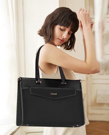 Сумка для ноутбука LOVEVOOK для жінок, водонепроникна, велика, сумка-шопер, ділова, шкіряна, для навчання, 15.6 дюймів, чорна, бежева, коричнева