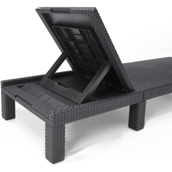 Шезлонг Daytona Deluxe Allibert Keter для саду, тераси та балкону, сірий, з регульованою спинкою, з подушкою, пластиковий, імітація ротангу, 195x65x25,5 см