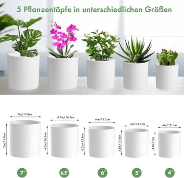 Набір горщиків для квітів з підставкою (5 шт.), 17.8/15.2/14/12.7/10.2 см, пластикові, для гідропоніки, кімнатних рослин та балконів, зелені з коричневим піддоном