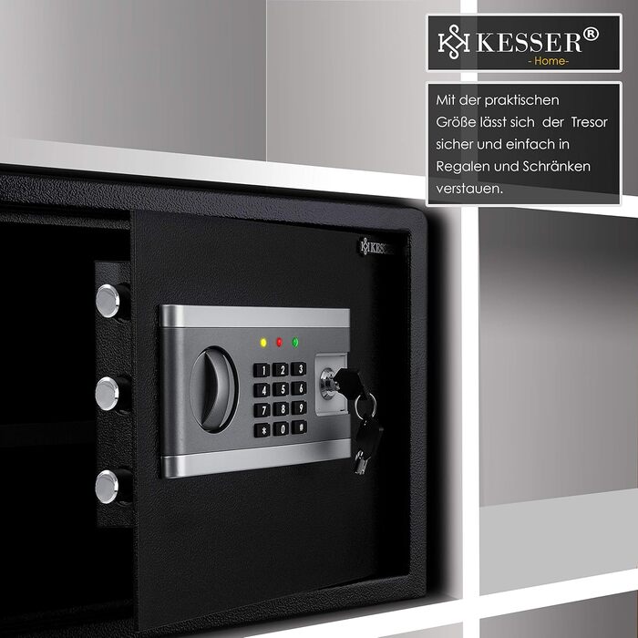 KESSER® Електронний сейф | 38x30x30 см | з батарейним відсіком | Вбудоване освітлення | Настінний/підлоговий сейф | Чорний