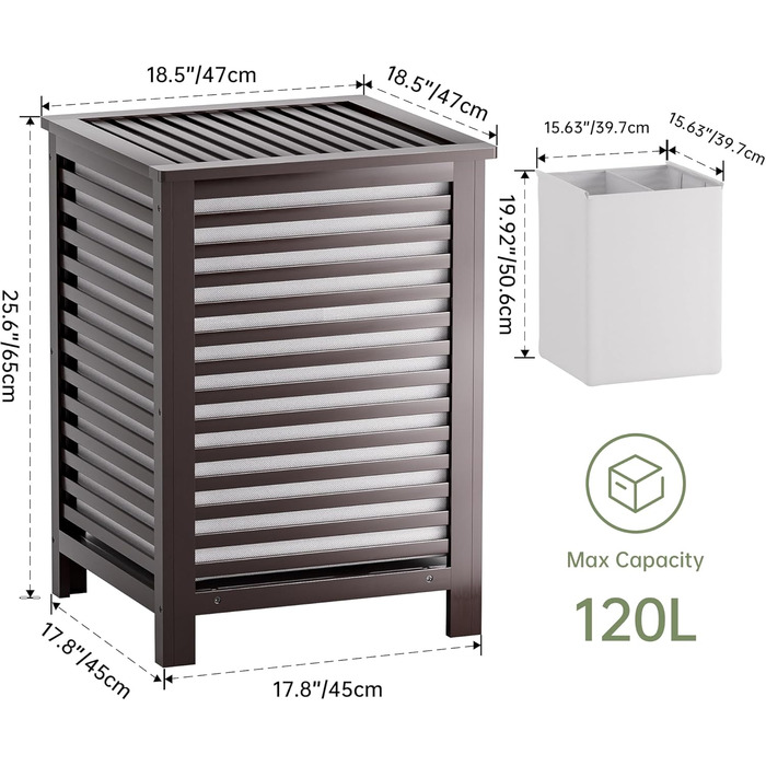 SMIBUY Кошик для білизни з бамбука з кришкою для зберігання одягу, іграшок та рушників (горіх, коричневий)