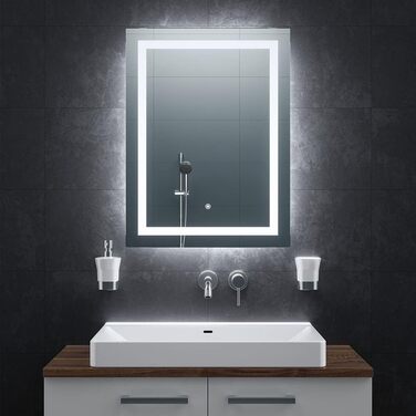 Дзеркало для ванної кімнати BR Bringer LED з підсвічуванням, 60x80 см, антизапарник, диммування, 3 кольори світла, сенсорне управління, функція пам'яті (BRS102)