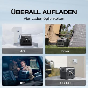 EcoFlow RIVER 2 MAX: портативна електростанція 512Wh з кабелем XT60, LiFePO4, 1000W, для кемпінгу, невідкладного живлення та дому