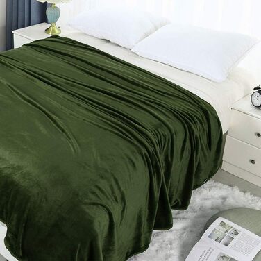 Покривало Флісова ковдра з краєм Ковдра з мікрофібри М'яка тепла легка ковдра 330GSM для ліжка, дивана тощо. Зелений 230x275см 230x275см Зелений