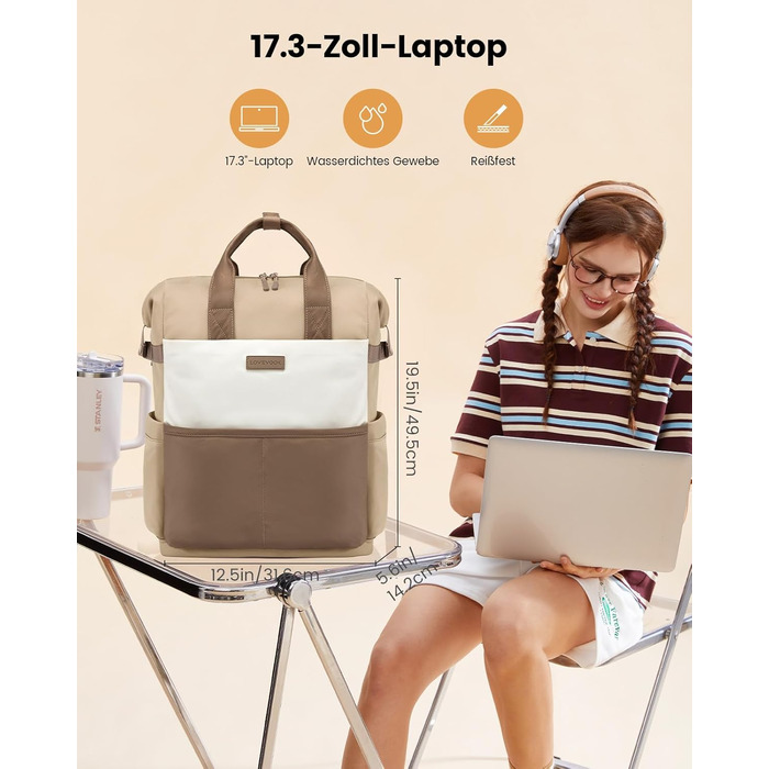 LOVEVOOK Рюкзак для жінок з відділенням для ноутбука 15.6 дюймів, шкільний, для подорожей, університету, бізнесу, водонепроникний (17,3 дюйми, Хакі)