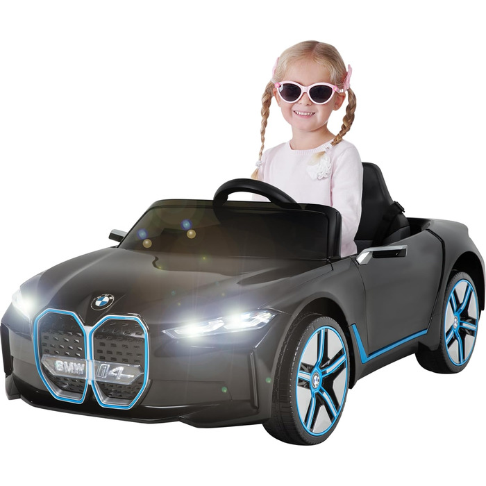 Дитячий електромобіль BMW i4 Actionbikes Motors, ліцензійний, з пультом 2,4 ГГц, електроавто для дітей від 3 років, іграшковий автомобіль (білий/чорний)