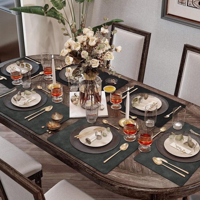 Підставки під гаряче та серветки під тарілку | Коричневе шкіряне покриття з м'якої шкіри, двосторонні, неслизькі, стійкі до подряпин | Підставки під тарілку для дітей, миючіся, термостійкі | для обіднього столу, кухні, квартири | Зелений та сірий колір (н