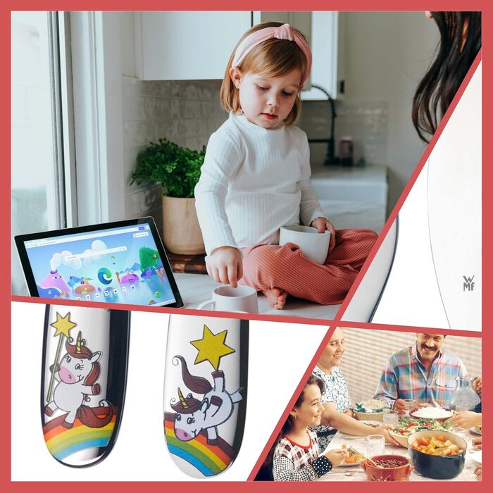 Набір дитячого столового прибору WMF Kinderbesteck з гравіюванням (4 шт.) - ідеальний подарунок на хрещення. Дитячий столовий прибор WMF від 4 років з індивідуальним гравіюванням. Подарунки на хрещення для хлопчиків