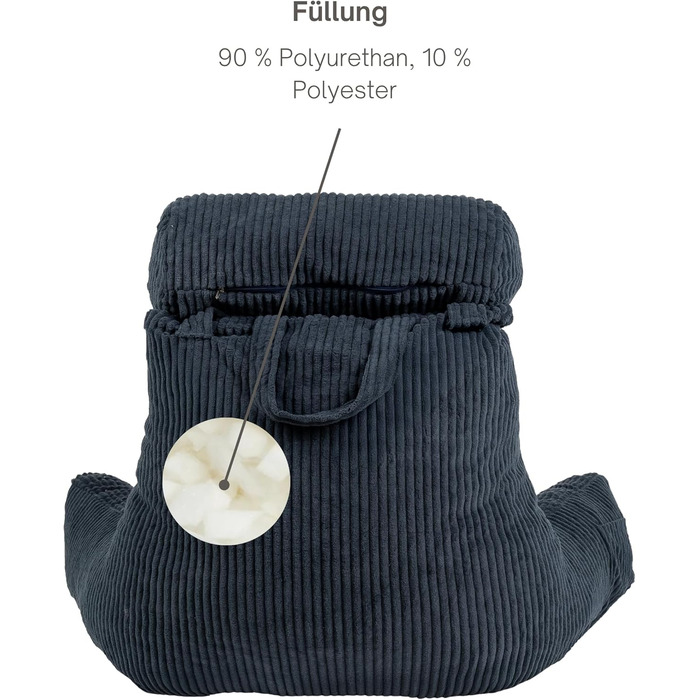 Подушка для читання Bananair для ліжка та дивану з корду. Знімна, пральна накидка. М'яка та комфортна, з підтримкою спини та підлокітниками. Ергономічна сидіння (Крем-білий).