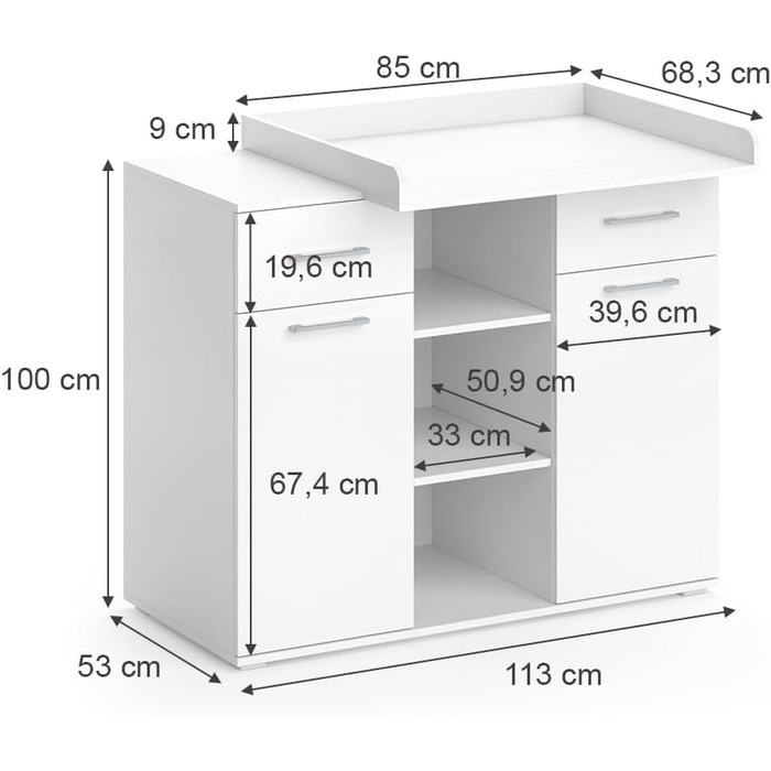 Комод-гойдалка Vicco Leonie з люлькою, білий, 113 x 100 см