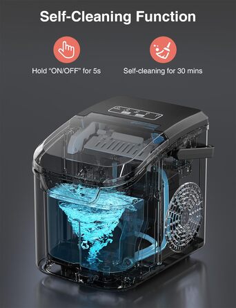 Crownful Машина для льоду портативна (Чорна) - Швидке виробництво льоду для дому та офісу