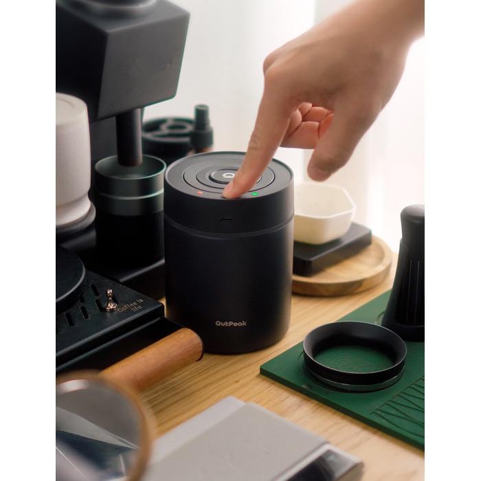 OUTPEAK Neo 2025 Kilo Auto-Vakuum-Kaffeedose: Контейнер для кави з автоматичним вакуумом, 1,5 л, для 500 г кавових зерен, з нержавіючої сталі, для бариста, чорний матовий (SG750)