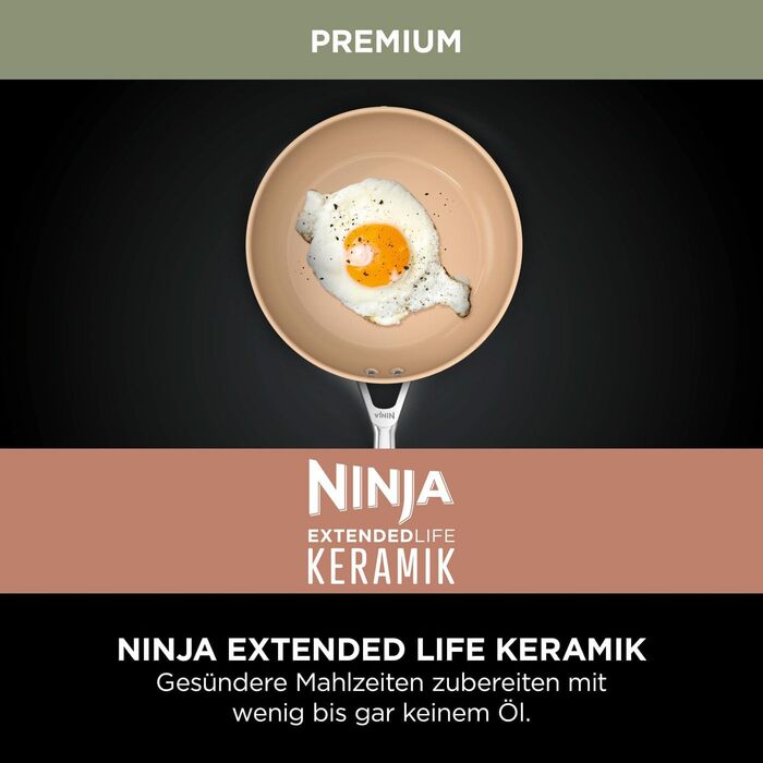 Набір керамічних каструль Ninja Extended Life із 3 предметів, антипригарний, індукційний, захищений від духовки до 285 C