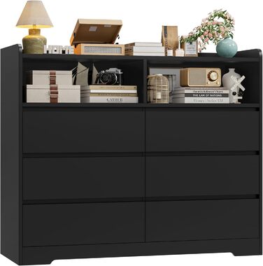 Комод FOREHILL з 6 висувними ящиками 120 см, тумба приліжкова для спальні, вітальні, коридору, 120x40x100 см, чорний