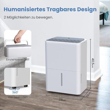 Електричний осушувач повітря Newentor 12L для підвалу, 35dB, з гофрованим шлангом 1м, для приміщень до 25м², 10 років гарантії, фільтр, таймер, 12л/день