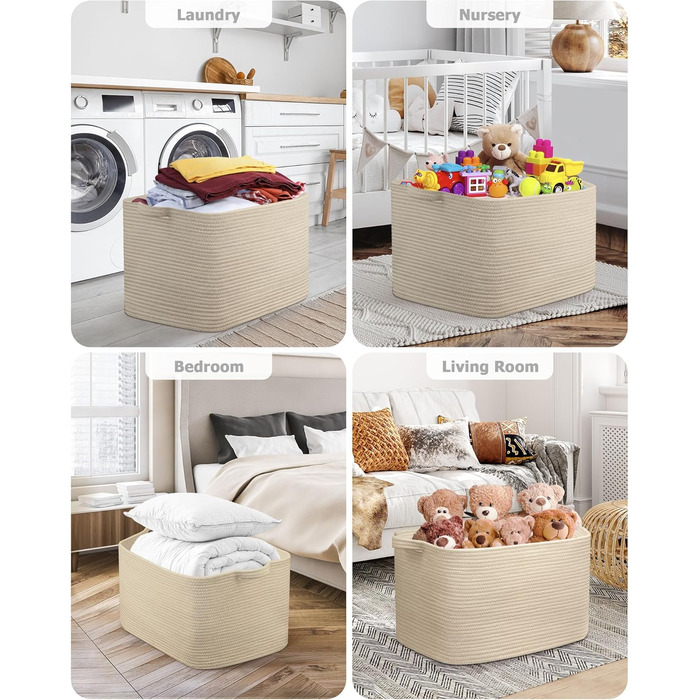Складаний кошик для білизни, 63L, з бавовни, плетений, з ручкою, 2 шт. (білий та коричневий)