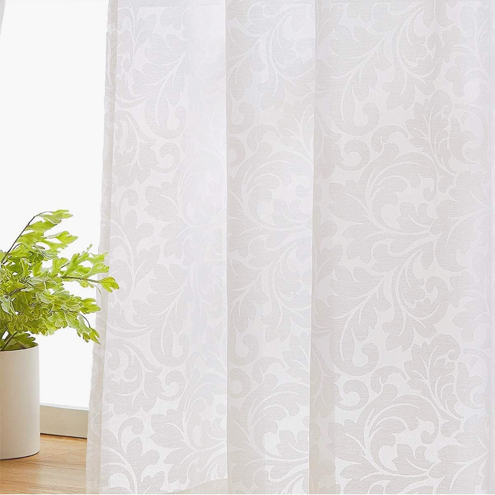 Шарф Treatmentex Curtains білий напівпрозорий шарф-люверс з квітковим візерунком 2 шт. и (140x225см)