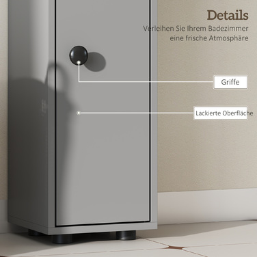 Шафа для ванної кімнати, 4 полиці, висувний ящик, ДСП, сучасний дизайн, сірий колір