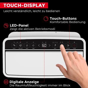 Електричний осушувач повітря AEF2000 - 20 л/день, до 30 м², тихий, з автовимкненням, гігростатом та сенсорним дисплеєм. Ідеально для спальні та ванної кімнати. З керуванням через додаток.