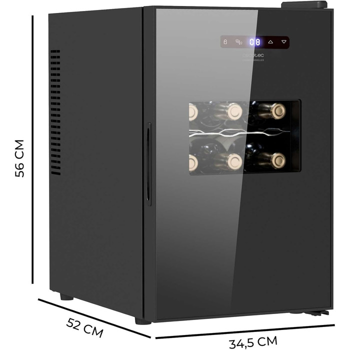 Винний холодильник Cecotec Bolero Grandsommelier 830 Coolcrystal: 15 пляшок, чорний, терморегулювання 8-18°C, LED, без шкідливого газу