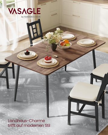 Стол обідній VASAGLE для 4-6 осіб, кухонний стіл у стилі кантрі, 140x75 см, натуральний відтінок горіха + чорний, KDT100KE02