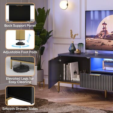 Тумба під ТВ Bestier для телевізора 55/60 дюймів, глянцево-чорна: сучасна медіа-консоль з полицями для вітальні та спальні