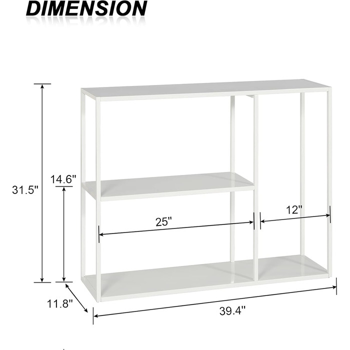 Консольний столик HDANI, Журнальний столик, 3 полиці, Метал, Вітальня/Передпокій, 1003080см, Білий