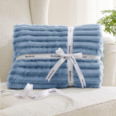 BEDSURE Плед великий 220x240 см, вовняний, флісовий, для дивана та кімнати, теплий, м'який, небесно-блакитний