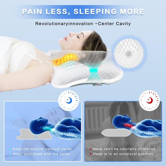 Ортопедична подушка для шиї з memory foam, регульована, ергономічна, для комфортного сну, без запаху, контурна подушка для сну на боці