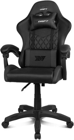 Ігровий крісло DRIFT GAMING DR35 - комфорт та підтримка для геймерів, чорно-сірий, з підголівником та поперековою підтримкою